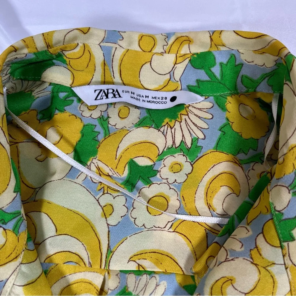 Zara Satin Wrap Yellow Green Floral Paisley‎ Influencer Baddie Mini Dress Size - Picture 4 of 8